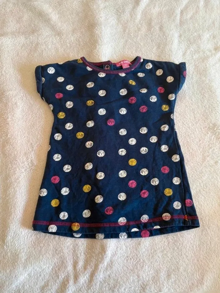 Robe fille manches courtes bleu marine à pois colorés – P’tit Ours – 18 mois - photo numéro 2