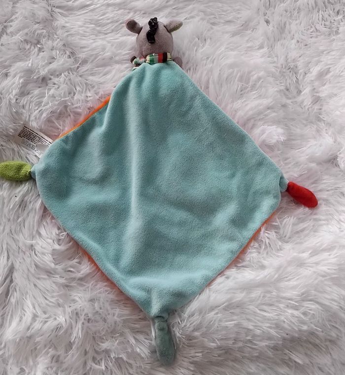 Doudou Âne cape losange orange et bleu - Ouatoo - photo numéro 2