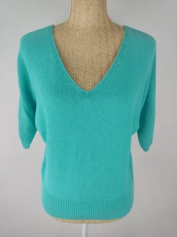 Blouse manches courtes maille tricot turquoise taille S Cache Cache