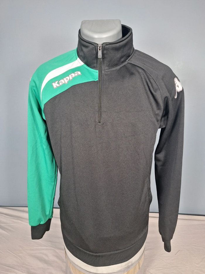 veste quart de zip kappa vintage/ homme - taille S / noir et vert - brodé (454)