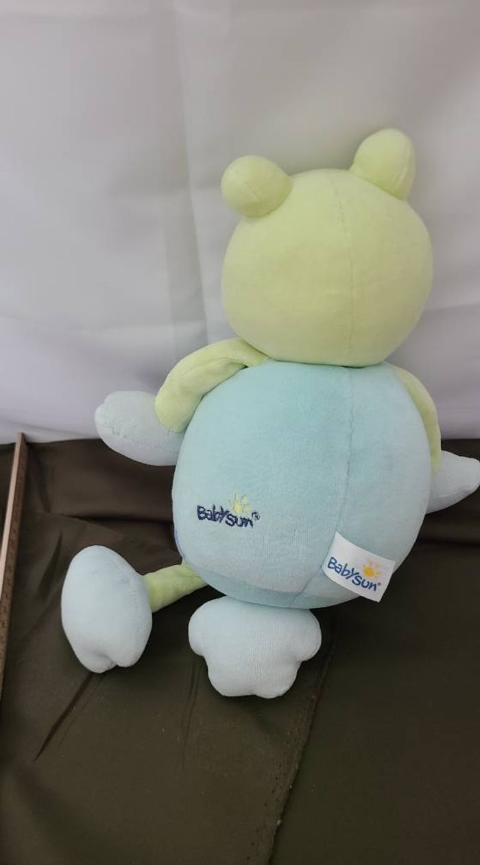 Doudou grenouille verte bleu fleur Babysun - photo numéro 4
