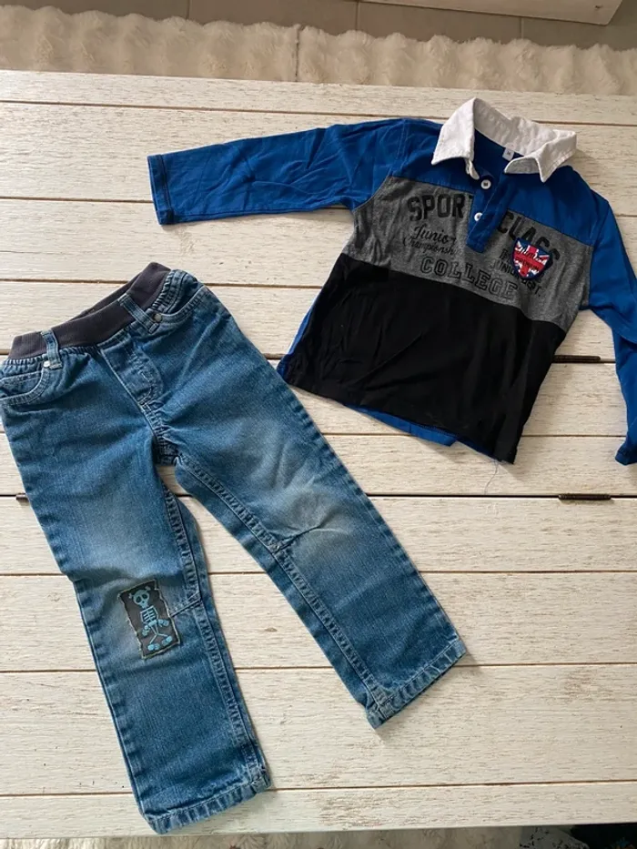 Ensemble Bebe garçon 3 ans pantalon jean , polo et gilet - photo numéro 2