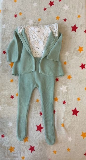 Ensemble Naissance 3 Pièces Point Mousse Vertbaudet Vert D’Eau 1 An