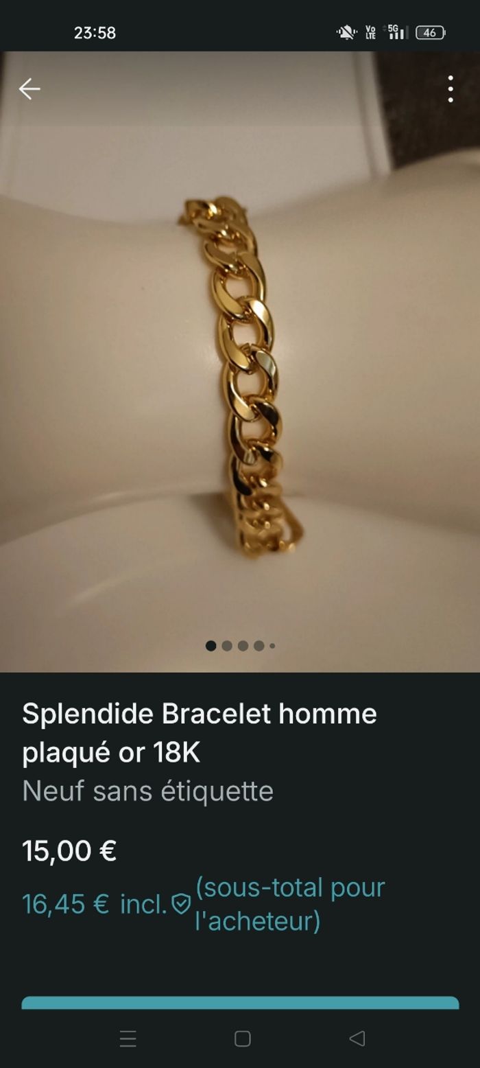 Splendide Bracelet homme en plaqué or - photo numéro 5