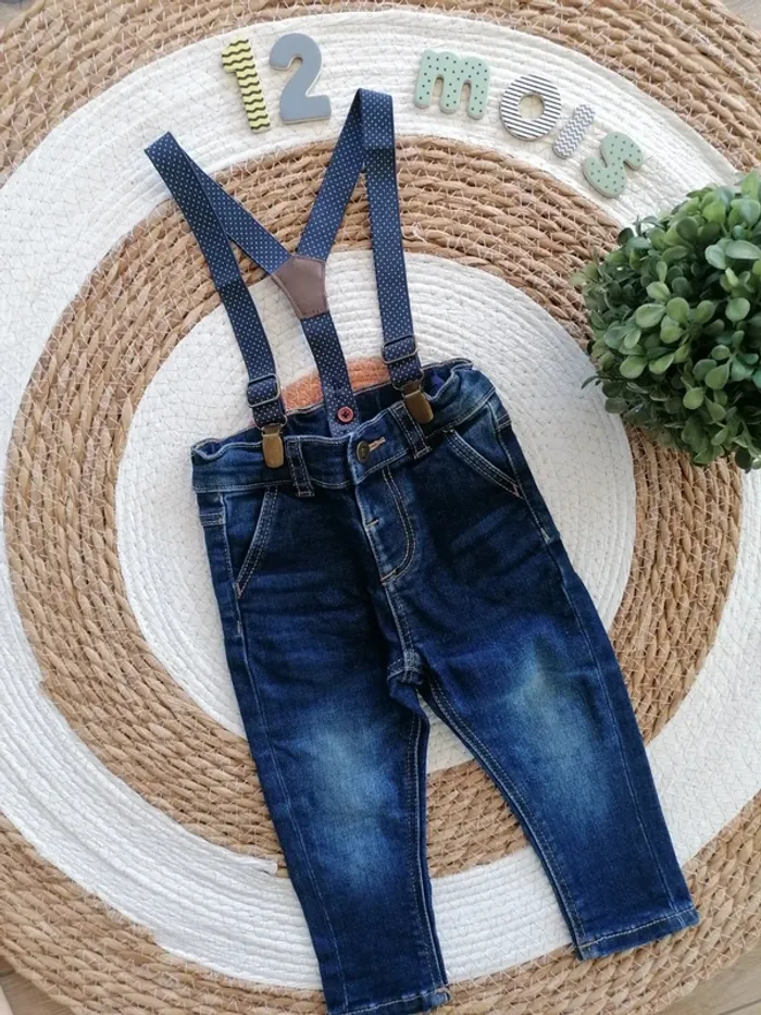 Jean slim + Bretelles - Tape à l'oeil - 12 mois