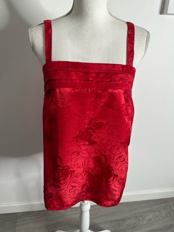 Débardeur satiné fleurs rouge Y2K Vintage T40 L