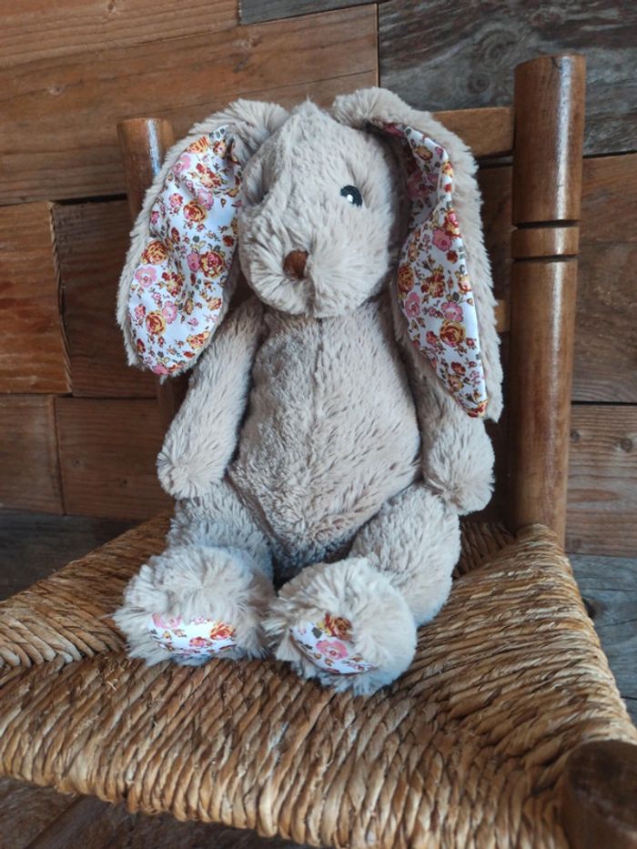 Peluche Lapin gris liberty cotton blue tbe - photo numéro 2