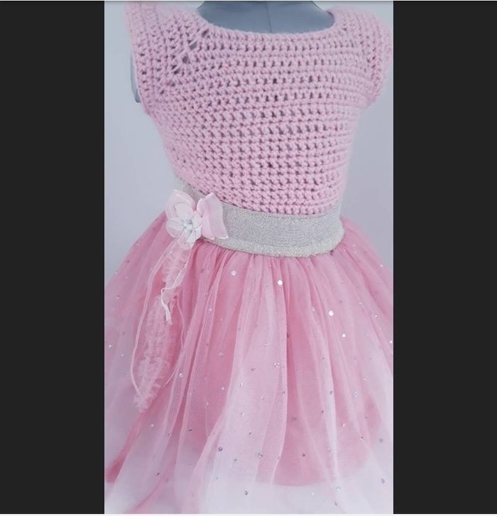 Vêtement ensemble robe tulle tricot fait main bébé fille 18 mois - photo numéro 3