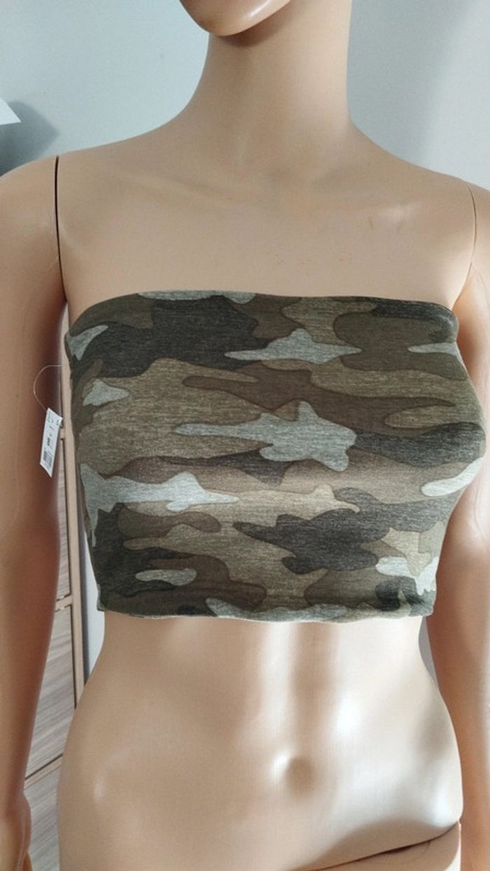 Top haut court bandeau camouflage taille s femme - photo numéro 3