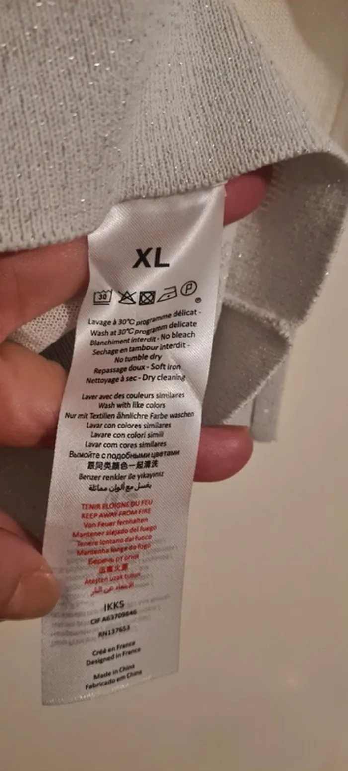 Pull col V beige et bas gris brillant IKKS - photo numéro 4