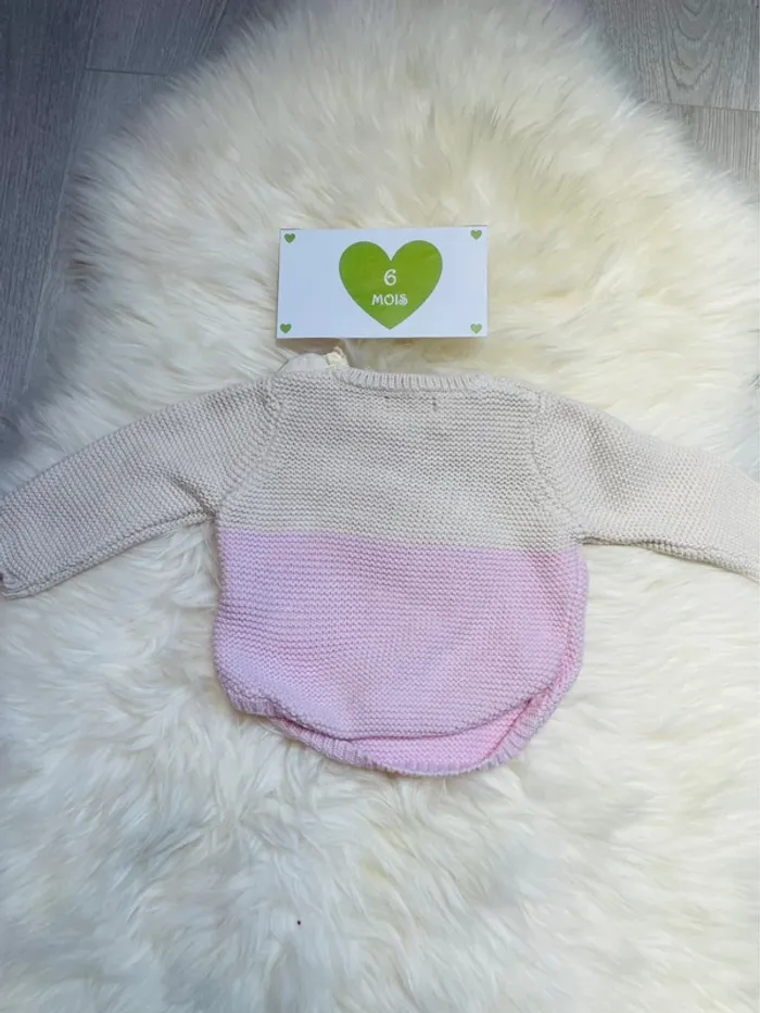 6 mois - Pull chat beige et rose - photo numéro 4