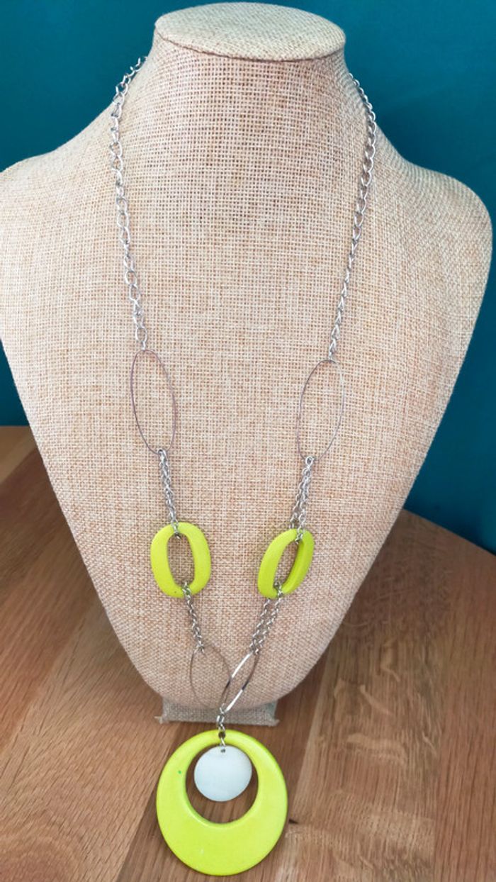 Collier vintage argenté et vert citron – Collection Émeraude Urbaine - photo numéro 12