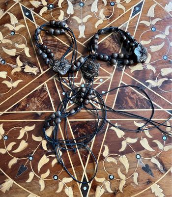 Ceinture de taille lanières cuir perles bois vintage boho witchy