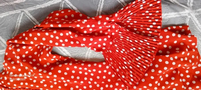 Blouse fluide à pois avec volants plissés manches longues pagodes rouge femme 40 flanelle Paris - photo numéro 16