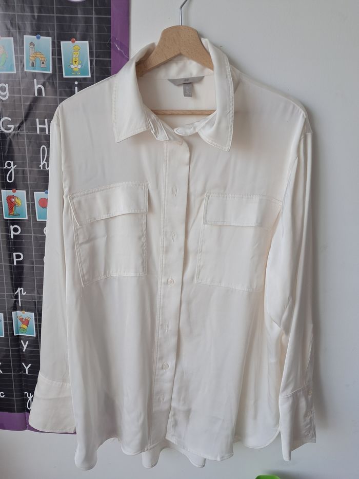Chemisier chemise blouse fluide effet satiné beige - photo numéro 1
