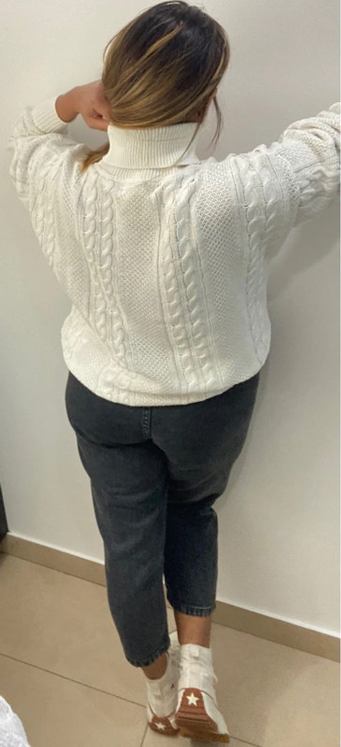 Superbe Pull Roulé Torsadé Blanc Taille M - photo numéro 9