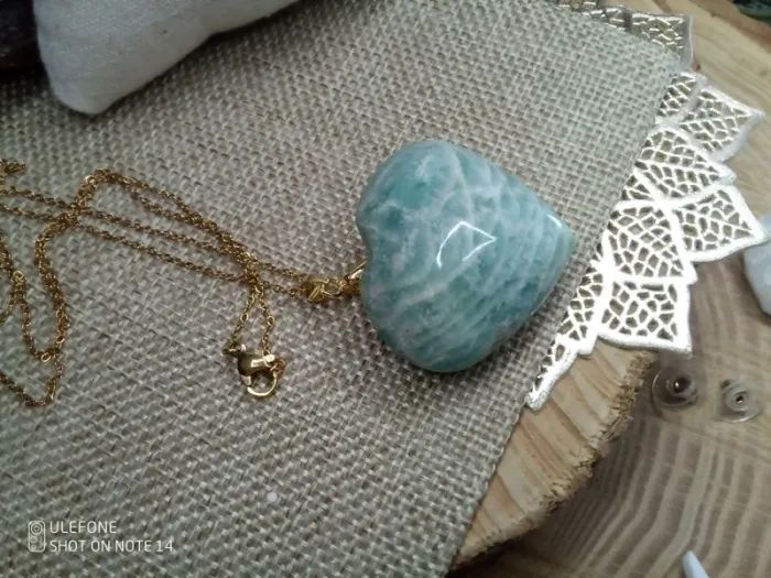 Collier cœur pierre d'amazonite naturelle - photo numéro 4