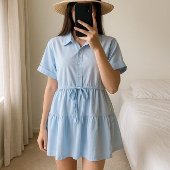 Robe chemise courte bleu ciel  taille S - Zara