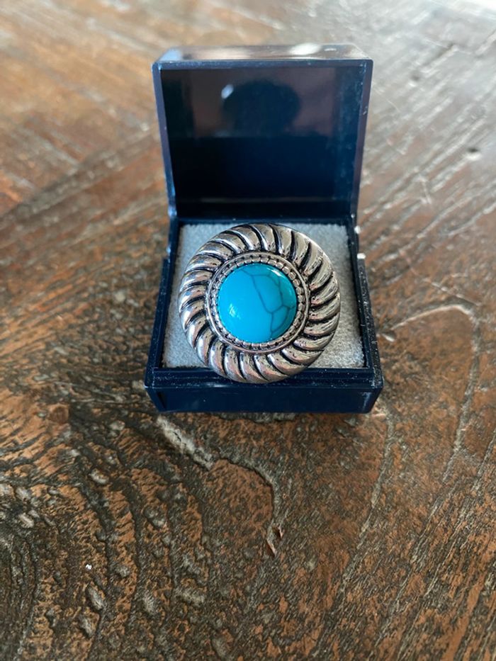 Magnifique bague réglage avec turquoise - photo numéro 3