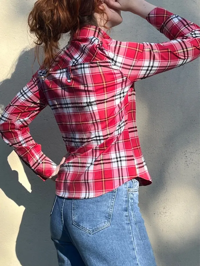 Chemise à carreaux cintré en coton - rouge et blanc - photo numéro 6