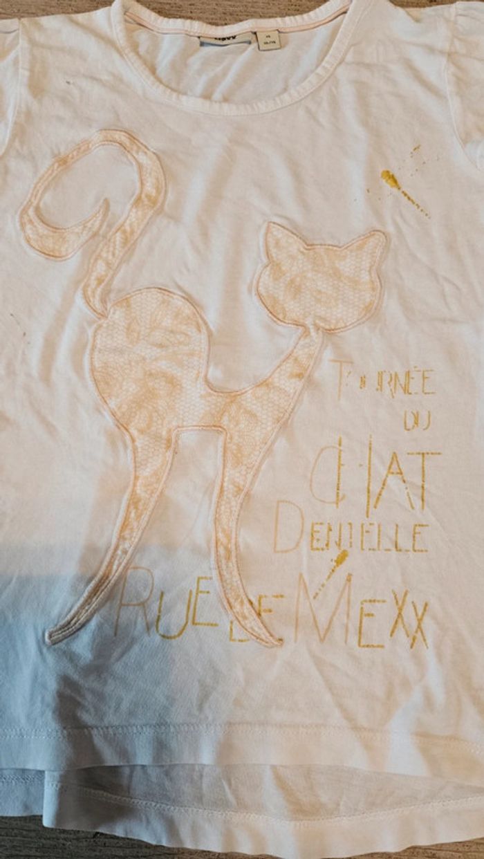 T shirt blanc à manches courtes avec chat, Mexx,9/10 ans - photo numéro 8