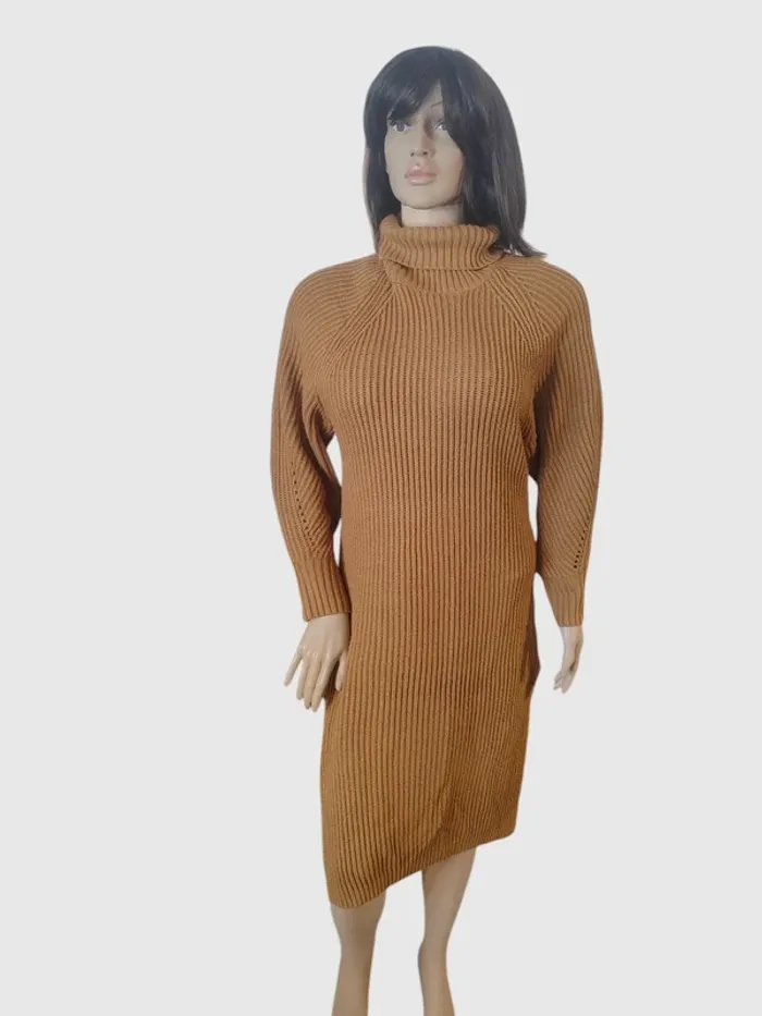 Robe pull Clockhouse marron T.XS - Col roulé - Maille côtelée - Très bon état - photo numéro 2