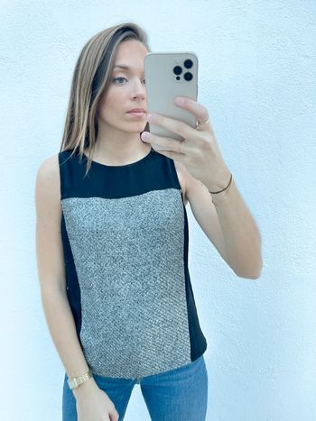 Haut sans manches noir et gris argenté Promod