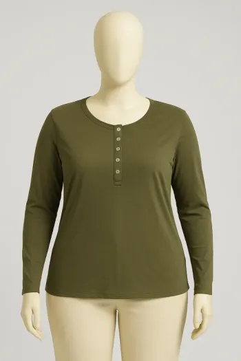 Haut à manches longues femme Kiabi, taille 46 (FR), coloris kaki.