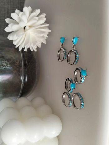 Composition mini créoles (6 unités) en acier inoxydable turquoise et argent