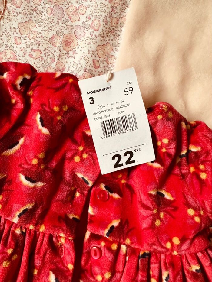 Robe rouge velour coton tulle 3 mois - photo numéro 5