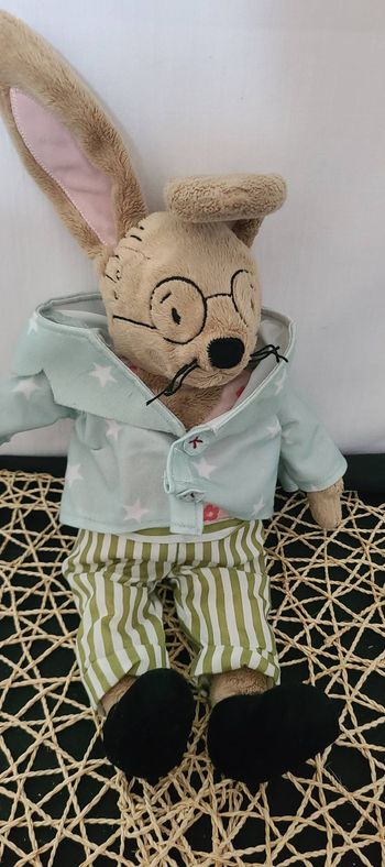 Peluche lapin IKEA lunettes pantalon rayé vert 43 cm