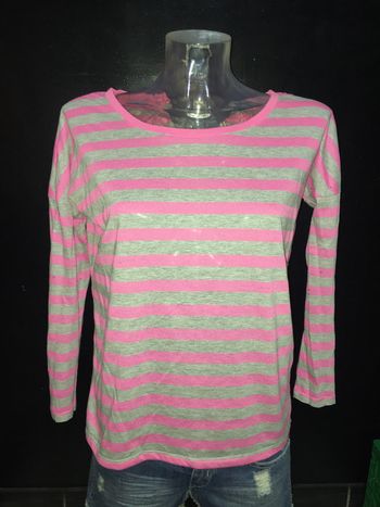 T-shirt manches longues femme rayé gris rose 34/36 la redoute