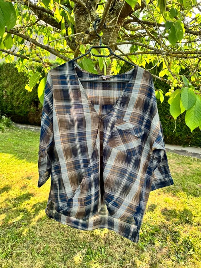Blouse 3/4 à carreau || grain de malice || XL