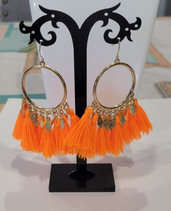 BOUCLES D'OREILLES CREOLES POMPON ORANGE FLUO ! NEUF !