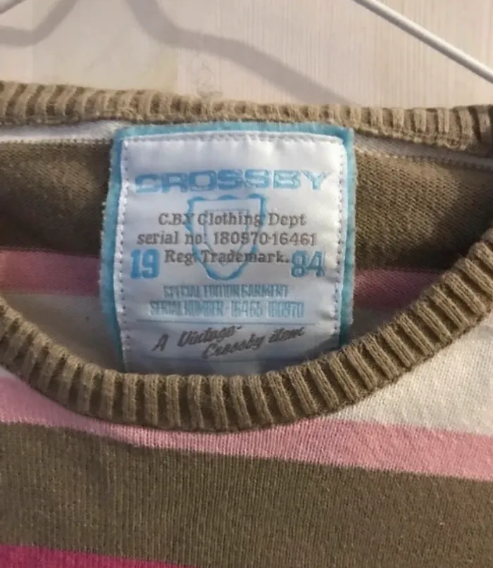Pull col rond crossby manches longues rose blanc taille S - photo numéro 3