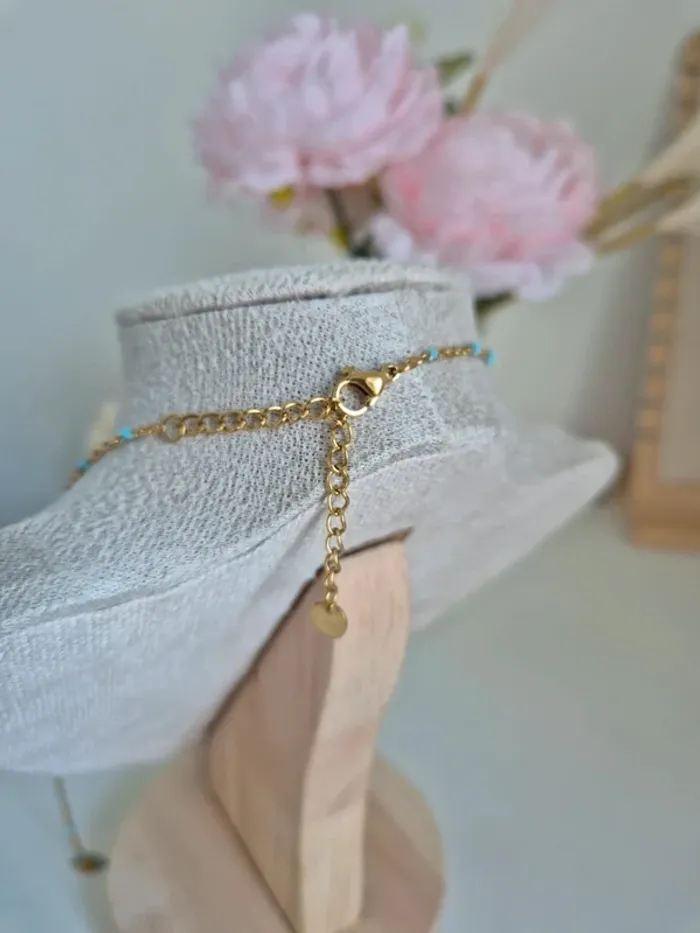 1 collier 50cm + 5 cm 🌸 en acier inoxydable perles résines bleu ciel - photo numéro 4