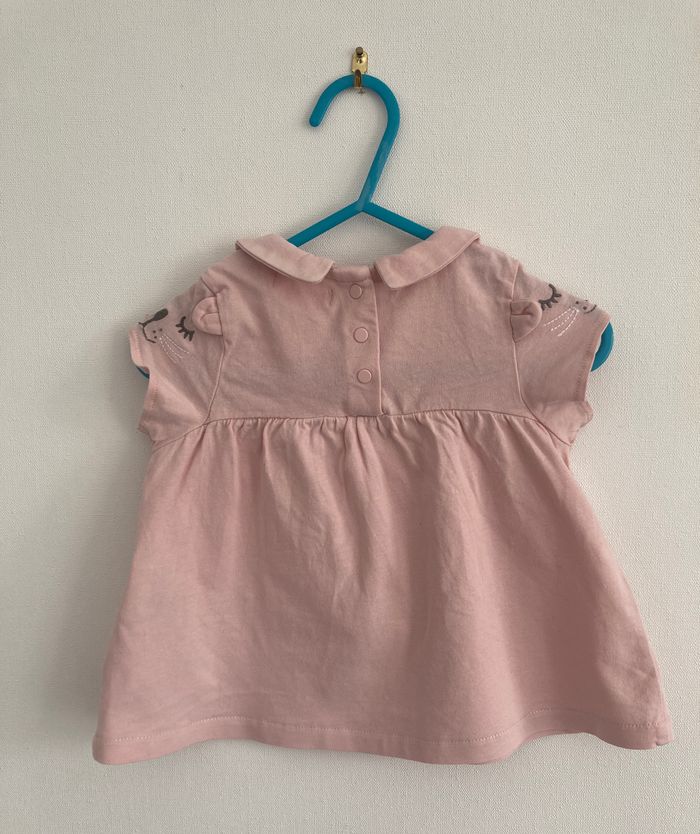 Tee-shirt col Claudine manche brodée chats fille 12 mois - photo numéro 4