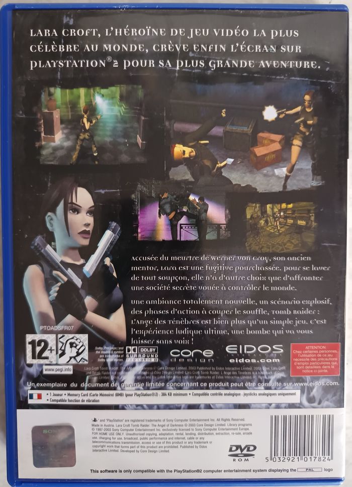 Tomb Raider L’Ange des Ténèbres PS2 PAL FR – Complet avec notice - photo numéro 2