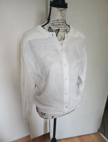 Superbe Gilet Blanc brodé Vintage taille 42 44