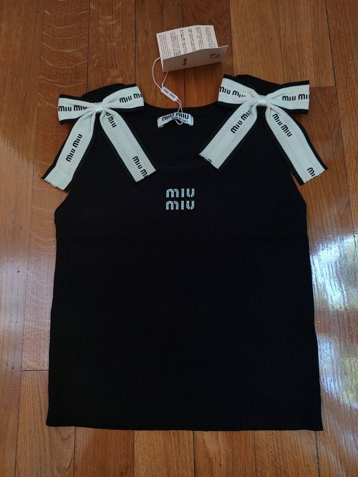 Top Miu Miu noir à nœuds blancs – Neuf avec étiquette
