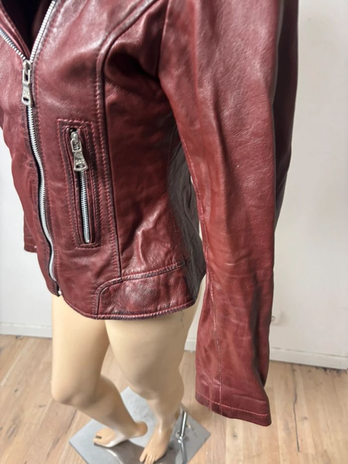 Perfecto en cuir véritable bordeaux femme - photo numéro 7