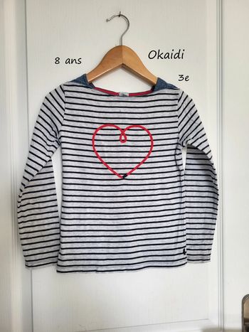 T-shirt manche longue marinière okaidi 8 ans