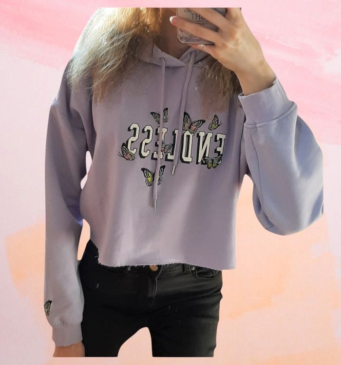 Sweat à capuche crop top violet taille L Jennyfer