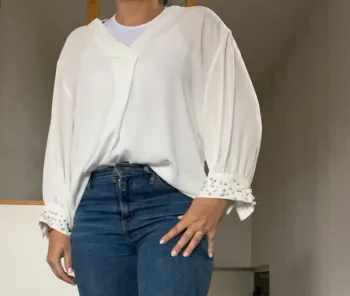 Blouse blanche perles oversize zara