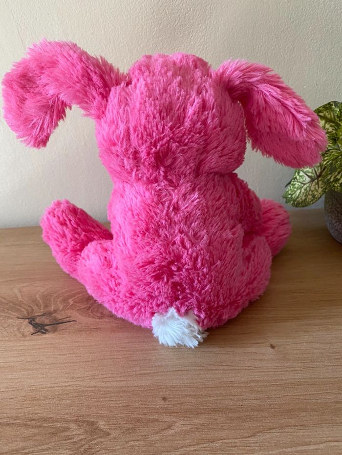 Doudou peluche lapin rose ventre blanc assis orchestra - photo numéro 3