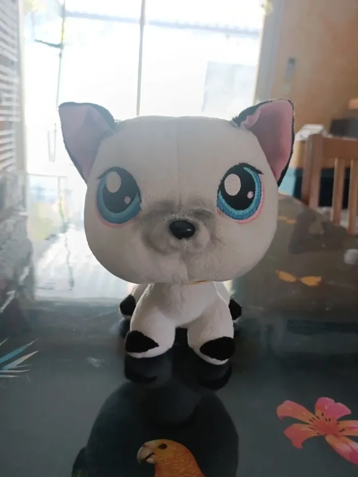 Peluche petshop chat blanc tete qui bouge