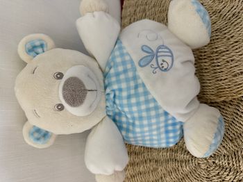 Doudou ours bleu blanc abeille GIPSY