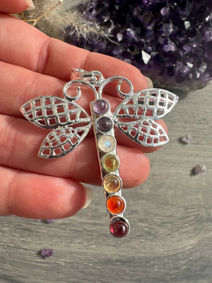 Pendentif libellule en acier et chakras (pierres) - photo numéro 6