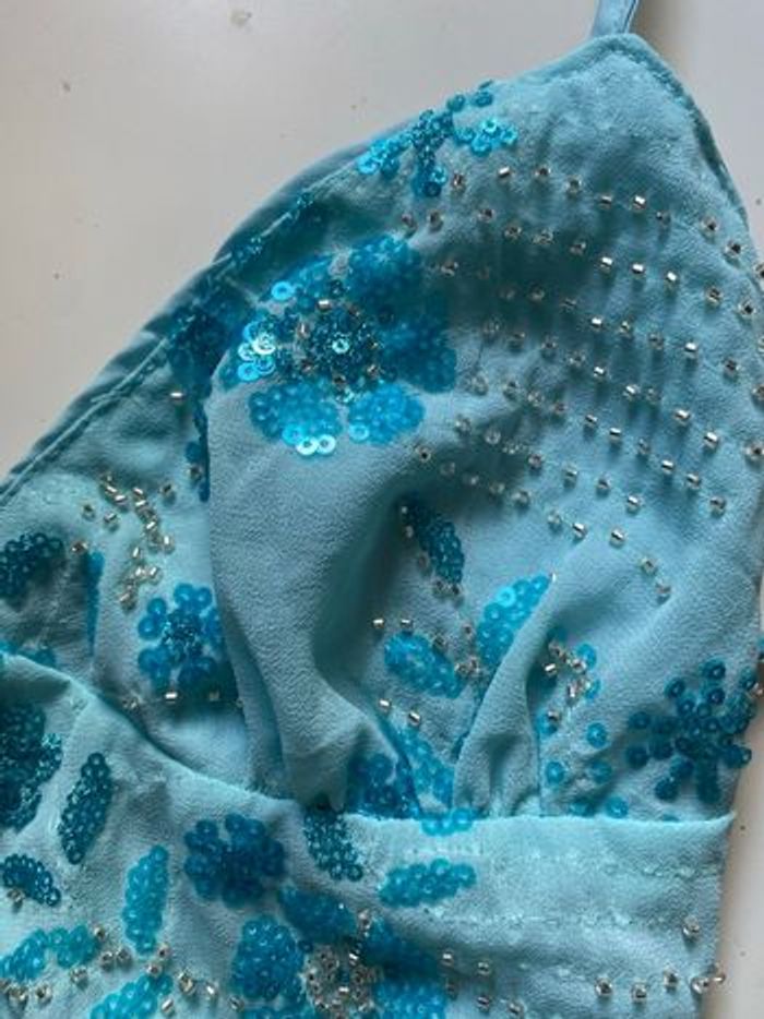 Magnifique Top À Sequin Bleu Pailette Décolle Tendance - photo numéro 3
