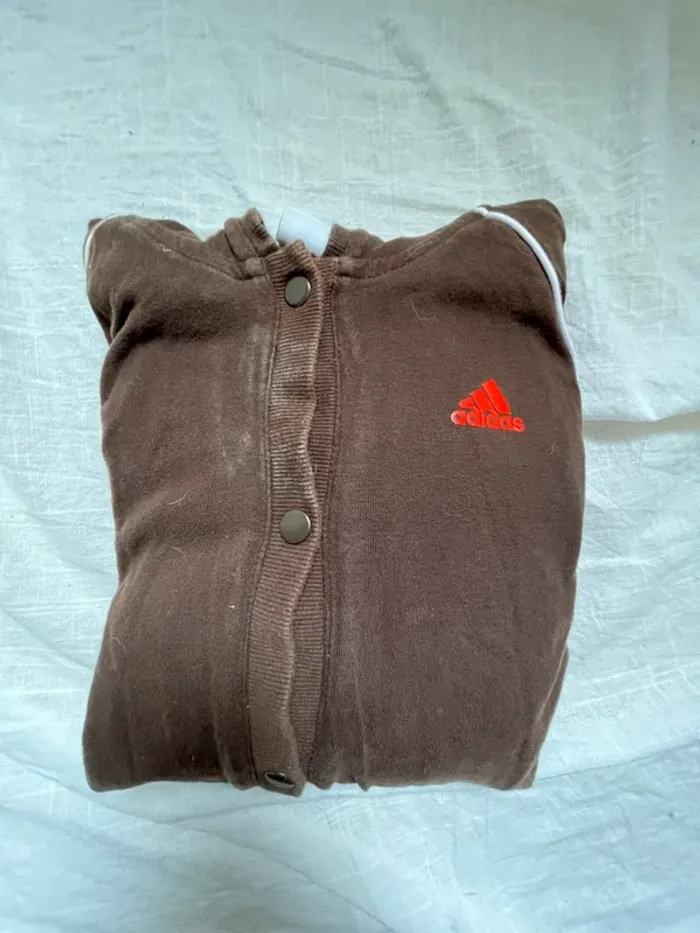 Gilet vintage Adidas marron & blanc – taille 14 ans